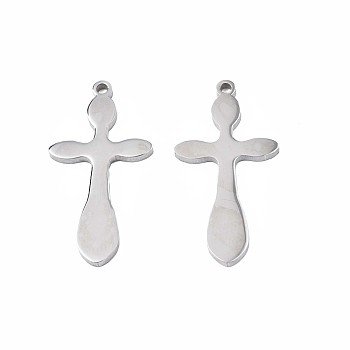 201 Stainless Steel Pendants, Cross, Stainless Steel Color, 35x17.5x2mm, Hole: 1.8mm