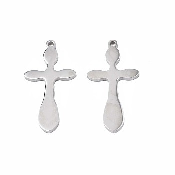 Non-Tarnish 201 Stainless Steel Pendants, Cross, Stainless Steel Color, 35x17.5x2mm, Hole: 1.8mm