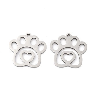 201 Stainless Steel Pendants, Laser Cut, Paw Print Charm, Stainless Steel Color, 16.5x17x1mm, Hole: 1.4mm