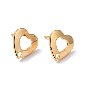 201 Stainless Steel Stud Earring Findings, with Hole and 316 Stainless Steel Pin, Heart, Real 24K Gold Plated, 11x11mm, Hole: 1.6mm, Pin: 0.7mm