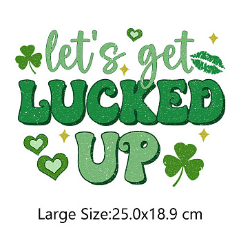 Saint Patrick's Day Theme PET Sublimation Stickers, Heat Transfer Film, Iron on Vinyls, for Clothes Decoration, Word, 189x250mm