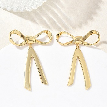 Bowknot Brass Stud Earrings for Women, Rack Plating, Long-Lasting Plated, Lead Free & Cadmium Free, Real 18K Gold Plated, 48.5x35.5mm