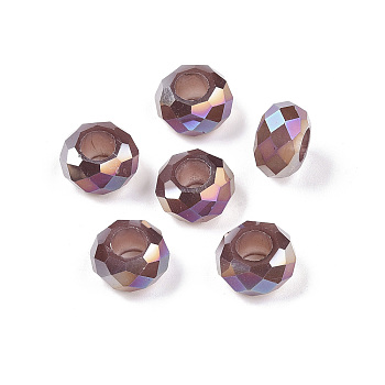 Imitation Jade Glass European Beads, Large Hole Beads, AB Color Plated, Faceted, Rondelle, Medium Orchid, 13~14x7.5~8mm, Hole: 5.5~6mm