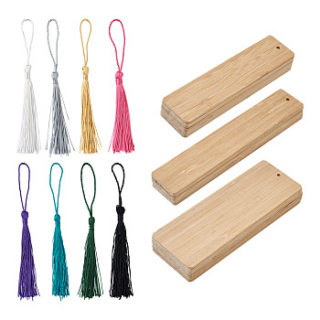 Phyllostachys Pubescens Bookmarks, Rectangle, with Polyester Tassel Decorations, Mixed Color, 48pcs
