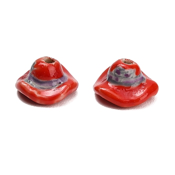 Handmade Porcelain Beads, Hand Painted, Hat, 14~14.5x8.5mm, Hole: 2.5mm