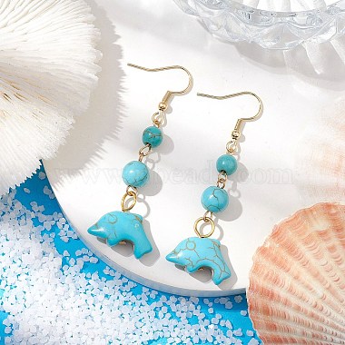 Boucles d'oreilles turquoise synthétiques(EJEW-JE05849-04)-2