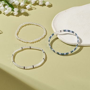 3Pcs 3 Style Glass Seed Rectangle Tile Stretch Bracelets Set(BJEW-JB09038)-6