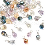 60Pcs 10 Style Glass Teardrop Pendants, with Copper Wire, Silver, Mixed Color, 13.4mm, Hole: 2.9mm, 6pcs/style(PALLOY-YW00137)