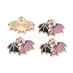Zine Alloy Enamel Charms, Skull Bat Charms, Light Gold, Bat Pattern, 17.5x26x1.3mm, Hole: 2mm(ENAM-WH0065-05D-LG)