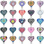 42Pcs 21 Styles Alloy Enamel Connector Charms, Heart-Shaped Links with Flower Pattern, Platinum, Mixed Color, 20x16mm, 2pcs/style(ENAM-CJ0004-42)