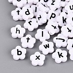 Opaque Acrylic Beads, Flower with Letter Pattern, White, 11x11x4mm, Hole: 1.8mm, about 1560pcs/500g(SACR-Q001-17B)