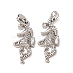 Brass Micro Pave Clear Cubic Zirconia Pendants, Sea Horse Charms, Platinum, 22.5x10x3.5mm, Hole: 2.5x4mm(CU-CBAAA19-01P)