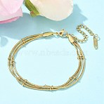 304 Stainless Steel Snake Chain Bracelets for Women, with Flat Round Beads, Real 18K Gold Plated, 6-7/8 inch(17.5cm)(BJEW-U019-04G-04)
