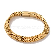 PVD Vacuum Plating 201 Stainless Steel Wheat Chain Bracelets for Women Men, with Snap Clasp, Real 18K Gold Plated, 8-1/8 inch(20.5cm), 8mm(BJEW-H612-06A-G)