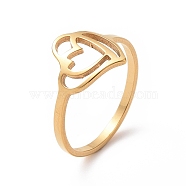 Ion Plating(IP) 201 Stainless Steel Interlocking Double Heart Finger Ring, Hollow Wide Ring for Women, Golden, US Size 6 1/2(16.9mm)(RJEW-J051-03G)