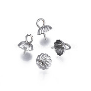 304 Stainless Steel Cup Peg Bails Pendants, For Half Drilled Beads, Flower, Stainless Steel Color, 8.5x6mm, Hole: 2mm, Pin: 0.7mm(STAS-S057-56)
