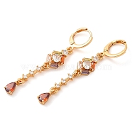 Rack Plating Golden Brass Dangle Leverback Earrings, with Cubic Zirconia, Teardrop, Colorful, 51x8mm(EJEW-B037-03G-01)