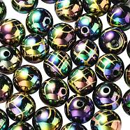 UV Plating Rainbow Iridescent Acrylic Beads, Drawbench, Round, Black, 15.5x15mm, Hole: 2.7mm(PACR-E001-02E)