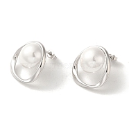 304 Stainless Steel Stud Earrings, with Resin Bead, Oval, Stainless Steel Color, 19x18.5mm(EJEW-C085-01P)