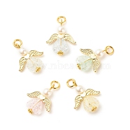 Transparent Acrylic Pendants, with Alloy Wing Beads & ABS Plastic Imitation Pearl Round Beads & Jump Ring, Angel, Mixed Color, 28mm, Hole: 4mm, Pendant: 24.5x20x6mm, Ring: 6x1mm(PALLOY-JF01561)