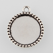 Tibetan Style Alloy Flat Round Pendant Cabochon Settings, Cadmium Free & Lead Free, Antique Silver, Tray: 18mm, 26x22x2.5mm, Hole: 2mm(X-TIBEP-M022-39AS)
