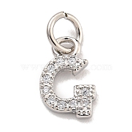 Initial Letter Brass with Cubic Zirconia Charms, Platinum, Long-Lasting Plated, Lead Free & Cadmium Free, Letter G, 9.5x6.5x1.5mm, ring: 5x1mm, inner diameter: 3mm(KK-Q814-26G-P)