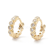 Cubic Zirconia Flat Round Hoop Earrings, Real 18K Gold Plated Brass Jewelry for Women, Cadmium Free & Nickel Free & Lead Free, Clear, 13x13.5x3mm, Pin: 0.9mm(X-EJEW-B014-12G)
