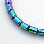 Electroplate Non-magnetic Synthetic Hematite Beads Strands, Column, Rainbow Plated, 5x4mm, Hole: 1mm, about 75pcs/strand, 15.7 inch(G-J210A-03)