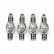 Tibetan Style Alloy Pendants, Cadmium Free & Lead Free, Oval with Cross, Antique Silver, 22.5x7.5x4mm, Hole: 1.4mm, about 1100pcs/1000g(TIBEP-N011-006)