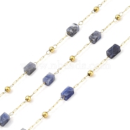 Ion Plating(IP) 304 Stainless Steel Link Chains, Natural Sodalite Beads & Spool, Soldered, Real 18K Gold Plated, 6.5x2.5x2.5mm, about 32.81 Feet(10m)/Roll(CHS-A010-01G-11)