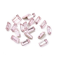 Glass Rhinestone Cabochons, Pointed Back & Silver Back Plated, Rectangle, Rosaline, 7x3x2mm(GGLA-P002-10A-03)