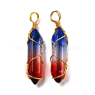 Glass Pendant, with Golden Brass Wire Findings, Bullet Charms, Colorful, 41~43x8.5~10x10mm, Hole: 5mm(GLAA-H029-06G-08)