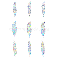 Waterproof PVC Laser No-Glue Stickers, Static Cling Frosted Rainbow Window Decals, 3D Sun Blocking, for Glass, Feather Pattern, 15.1x3~4.7x0.02cm, 9pcs/bag(DIY-WH0304-221G)