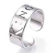 304 Stainless Steel Word King Open Cuff Ring for Women, Stainless Steel Color, US Size 6 1/4(16.7mm)(RJEW-T027-09P)
