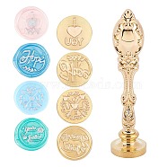 CRASPIRE Alloy Handle and Brass Wax Seal Stamp Head Sets, Mixed Patterns, 2.5x1.4cm, 5pcs/set(DIY-CP0004-70A)