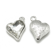 Alloy Glass Pendants, Faceted, Heart, Platinum, Clear, 17x15x5mm, Hole: 1.5mm(PALLOY-T040-12mm-01)