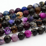Natural Agate Round Bead Strands, Faceted, Dyed, Black, 8mm, Hole: 1mm, about 49pcs/strand, 15.7 inch(G-I136-8mm-13)