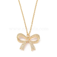 Brass Micro Pave Clear Cubic Zirconia Bowknot Pendant Necklaces for Women, Golden, 18.07 inch(45.9+5.2cm)(NJEW-S432-03G)