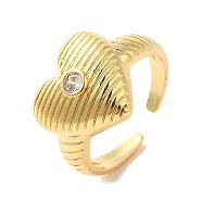 Brass Micro Pave Cubic Zirconia Open Cuff Rings, Heart, Real 18K Gold Plated, Inner Diameter: 17mm(RJEW-P098-19G)