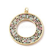 Rack Plating Brass Micro Pave Colorful Cubic Zirconia Pendants, Long-Lasting Plated, Cadmium Free & Lead Free, Round Ring, Real 18K Gold Plated, 33x30x2mm, Hole: 3mm(KK-F852-17G-03)