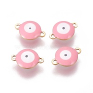 Ion Plating(IP) 304 Stainless Steel Enamel Links connectors, Flat Round with Evil Eye, Golden, Pink, 14.5x10x4.5mm, Hole: 1.4mm(STAS-F206-02G-C09)