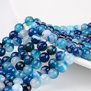 Natural Striped Agate/Banded Agate Beads, Dyed, Faceted, Round, Blue, Size: about 8mm in diameter, hole: 1mm, 43pcs/strand, 15.5 inch(AGAT-8D-4)
