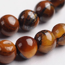 Round Natural Tiger Eye Gemstone Bead Strands, 4mm, Hole: 1mm, about 88pcs/strand, 14.9 inch(G-J333-03-4mm)