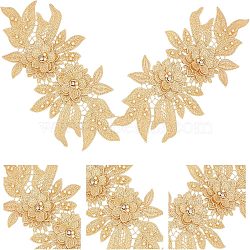 Polyester Embroidered Floral Lace Collar, Neckline Trim Clothes Sewing Applique Edge, with ABS Plastic Imitation Pearl, Goldenrod, 180x360x6mm(DIY-WH0326-47C)