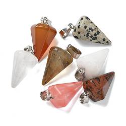 Natural & Synthetic Mixed Gemstone Pendants, with 201 Stainless Steel Finding, Cone, 25x15mm, Hole: 4x7mm(G-B127-13P)