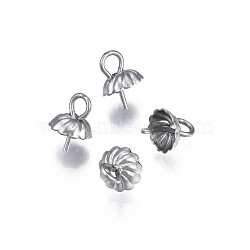 Non-Tarnish 304 Stainless Steel Cup Peg Bails Pendants, For Half Drilled Beads, Flower, Stainless Steel Color, 8.5x6mm, Hole: 2mm, Pin: 0.7mm(STAS-S057-56)