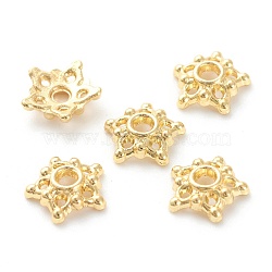 Rack Plating Alloy Flower Bead Caps, 5-Petal, Lead Free & Cadmium Free, Long-Lasting Plated, Real 18k Gold Plated, 7.5x8x2mm, Hole: 1.5mm(KK-J277-09G)