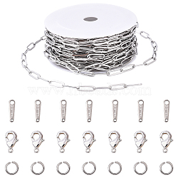 304 Stainless Steel Paperclip Chains, Drawn Elongated Cable Chains, Soldered, with Spool, Stainless Steel Color, Link: 11~12x4x0.5~0.87mm, about 16.4 Feet(5m)/roll(CHS-YW0001-04)
