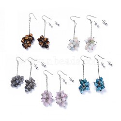 Earring Sets, with Natural Mixed Stone Round Beads, Cubic Zirconia and Stainless Steel Findings, Cardboard Jewelry Boxes, 72~74mm, Pin: 0.6mm, 13~13.5x4.5mm, Pin: 0.7mm(EJEW-JE03226)