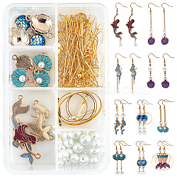 SUNNYCLUE 133Pieces DIY Ocean Style Earring Kits, Including Mermaid & Shell Shape Alloy Enamel Findings, Brass Findings, Iron Rolo Chains & Links, Glass Pearl Beads, Golden, 27x18.5x3mm, Hole: 1.5mm, 2pcs(DIY-SC0015-19G)